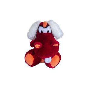 Vtg BJ‎ Toy Co Angry Red Dragon Plush Stuffed Animal Orange Wings Pen Argyle Pa